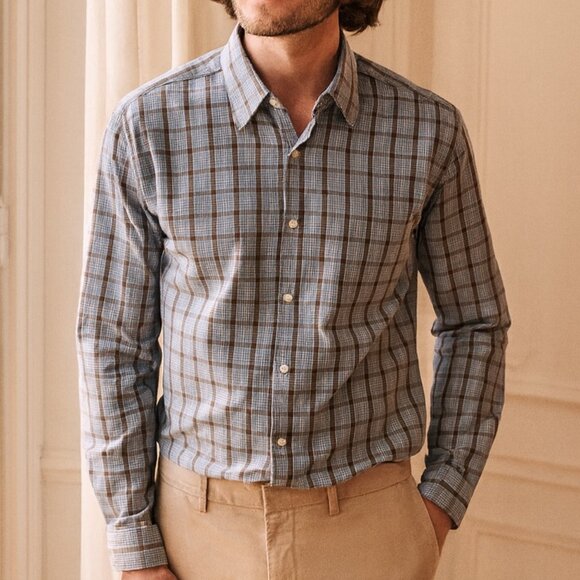 Peter Millar White Blue Brown Plaid Long Sleeve Button Down Shirt XL - Picture 1 of 7